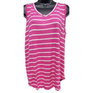 Zenana Pink & White Striped Sleeveless Knit Top XL Rayon/Spandex